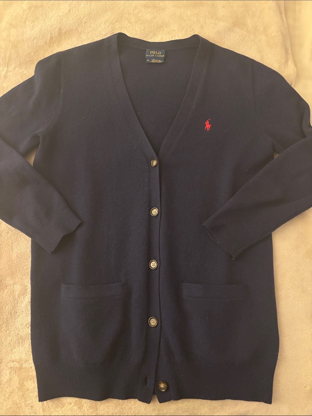 Polo by Ralph Lauren Navy V-Neck Cardigan with Red Pony
